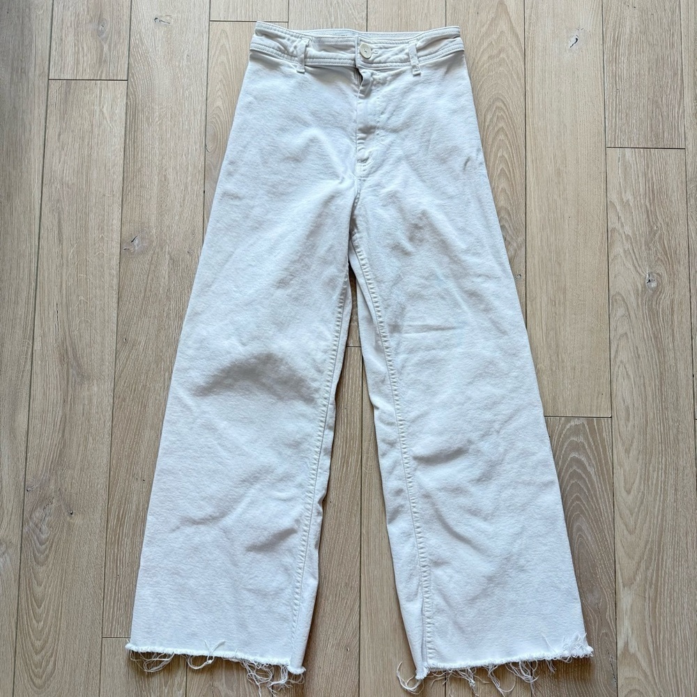 Zara The Marine Straight High Rise Wide Leg Jeans in White Size 6 (EU 38)